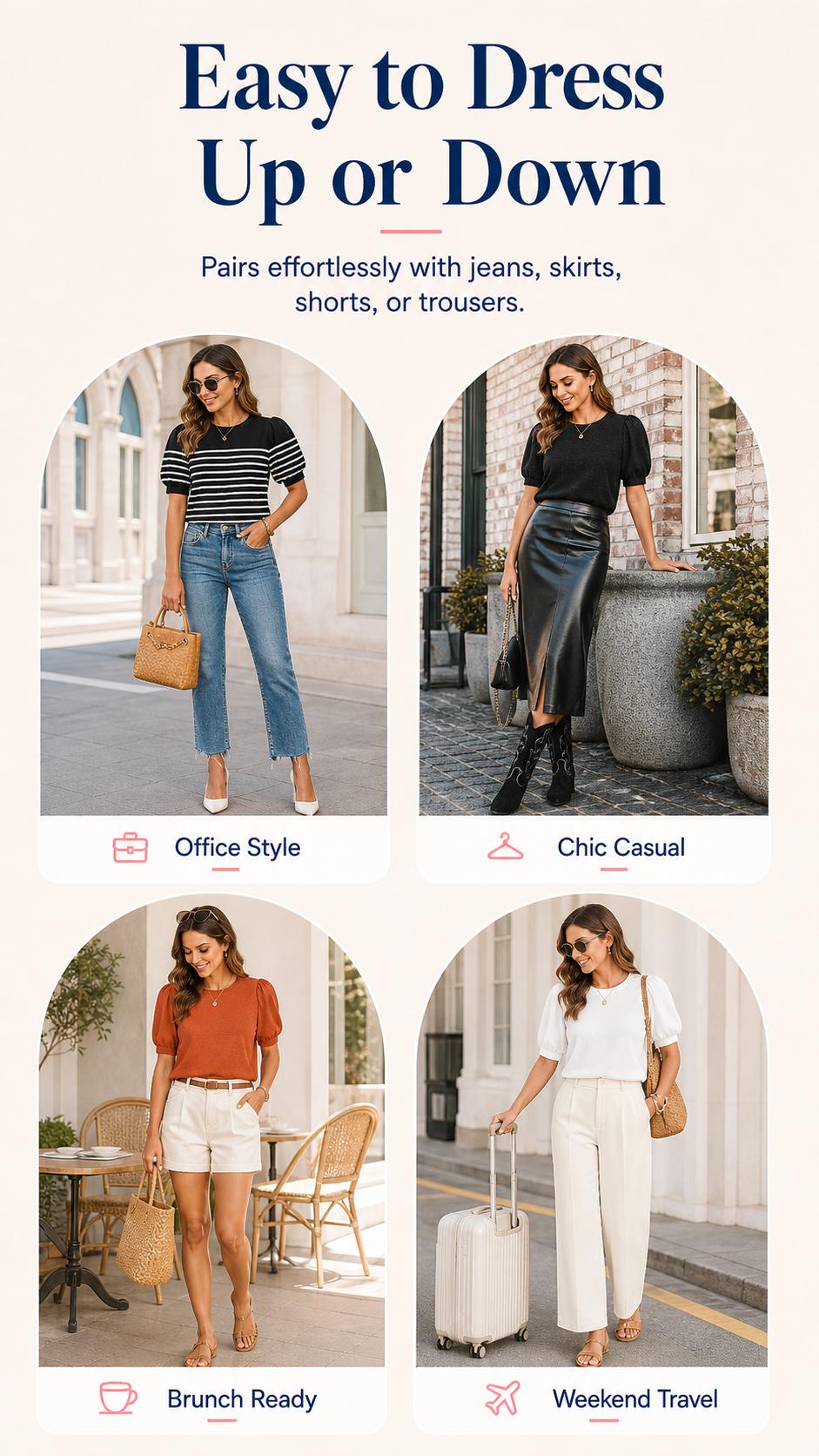 OFEEFAN Women's Puff Short Sleeve 2025 Spring Summer Sweater - Lightweight Knit Top - Business Casual Blouse, Soft & Breathable for Layering OFEEFAN Women's Puff Short Sleeve 2025 Spring Summer Sweater - Lightweight Knit Top - Business Casual Blouse, Soft & Breathable for Layering