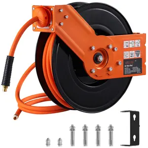 Retractable Air Hose Reel, 3/8 In X 50 Ft Hybrid Air Hose, Max 300 PSI, Air Compressor Hose Reel With 5 Ft Lead-In, Ceiling Or Wall Mount, Heavy-Duty Single-Arm Steel Construction For Workshop And Garage