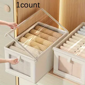 Clothes Storage Box, 1 Count Foldable Clothes Storage Organizer with Clear Lid, Clothes Storage Box for Bedroom, Wardrobe, Home Organizer, Closet Organizers, Folding Storage Boxes