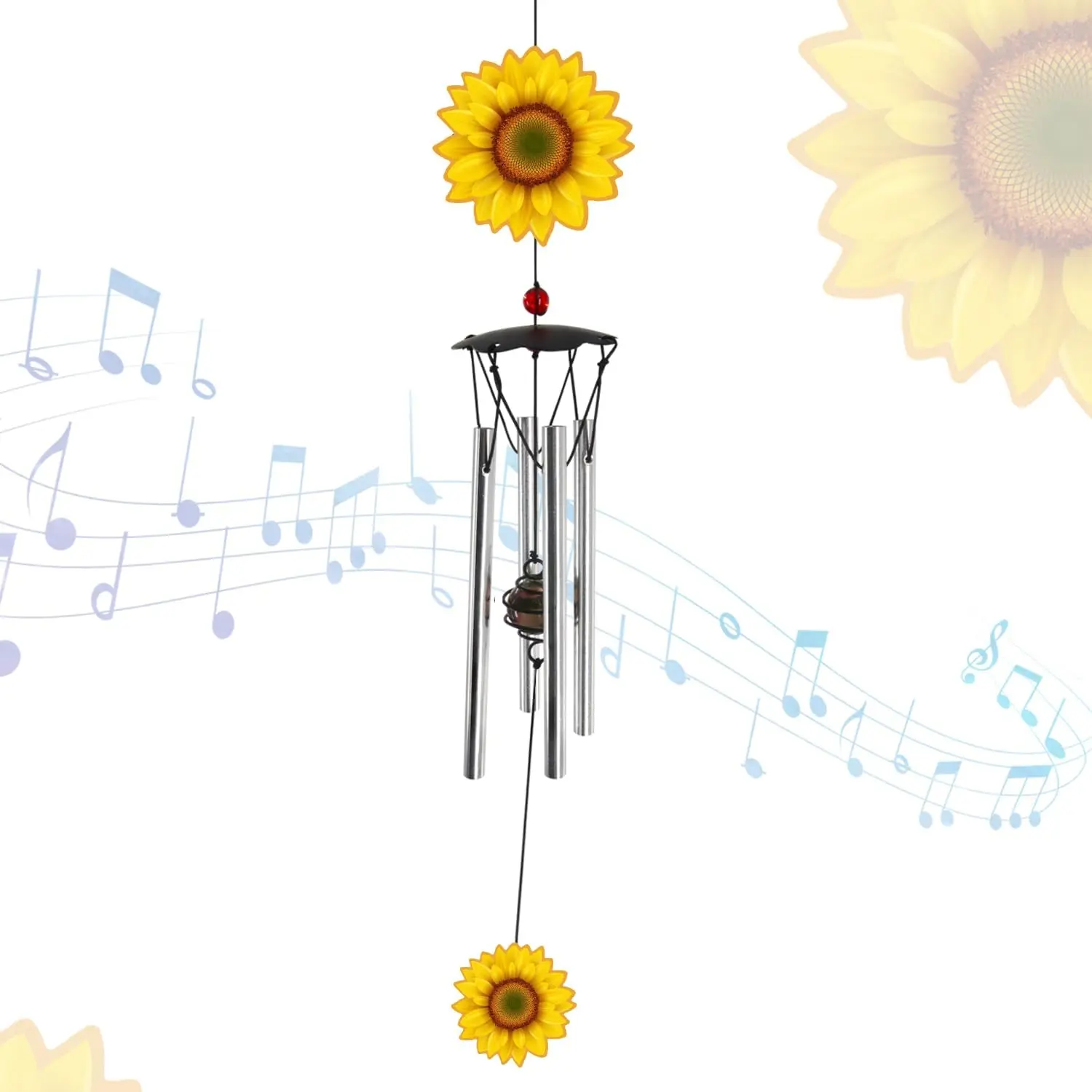 Sunflower Musical Wind Chime with Nylon Rope and Metal Tubes, Decorative Decoration for Outdoor Home Decor, Thoughtful Gift for Women Mom, Relaxing Hanging Decor for Home Patio Garden Backyard