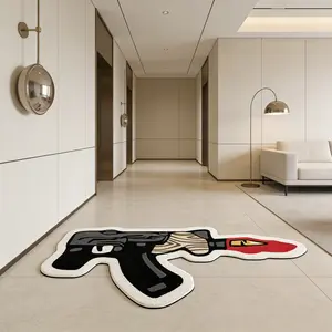 Hardcore gun blade shaped carpet, thickened anti slip flocking material, trendy entrance decoration pad, balcony atmosphere foot pad, niche dark style home shaped floor mat, Decorative Area Rug