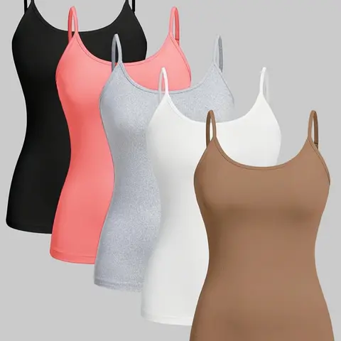 Women's Basic Solid Color Adjustable Strap Knit Cami Top, Casual Sleeveless Top for Daily Wear, Ladies Clothes for All Seasons