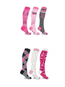 3-Pair Knee High Breast Cancer Awareness Compression Socks Unisex | 2 Styles