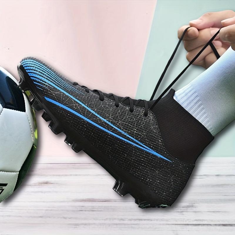 LISM Men's Soccer Cleats - Lace-Up Football Shoes with Cushioned PU Sole, Non-Slip Traction for Sports, Gym, Casual - Black/Blue Accent Sneakers (Unisex-like Design) - Easy-Clean Footwear, Indoor Soccer Shoes, Comfortable Fabric Insole, Sports Footwear, S