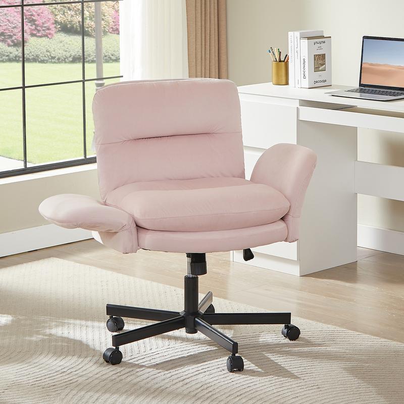 Ergonomic Cross-Legged Office Chair with Flip-Up Arms, Swivel Wheels & Adjustable Backrest for Computer Office Desk
