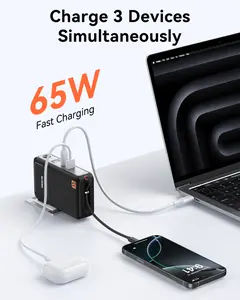 Portable Charger with 65W Wall Charger,10000mAh Power Bank,Built in 2 Outputs & USB-C Cable,Foldable AC Plug, Smart Digital Display, External Battery Pack for iPhone 16/15/14/13/12,Laptop,iPad
