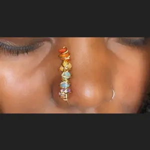 Rainbow Faux Nose Ring Vertical Chakra Jewelry Faux Piercing Music Festival Accessory One Size Fits Most Metal Wire Wrapped Gemstones