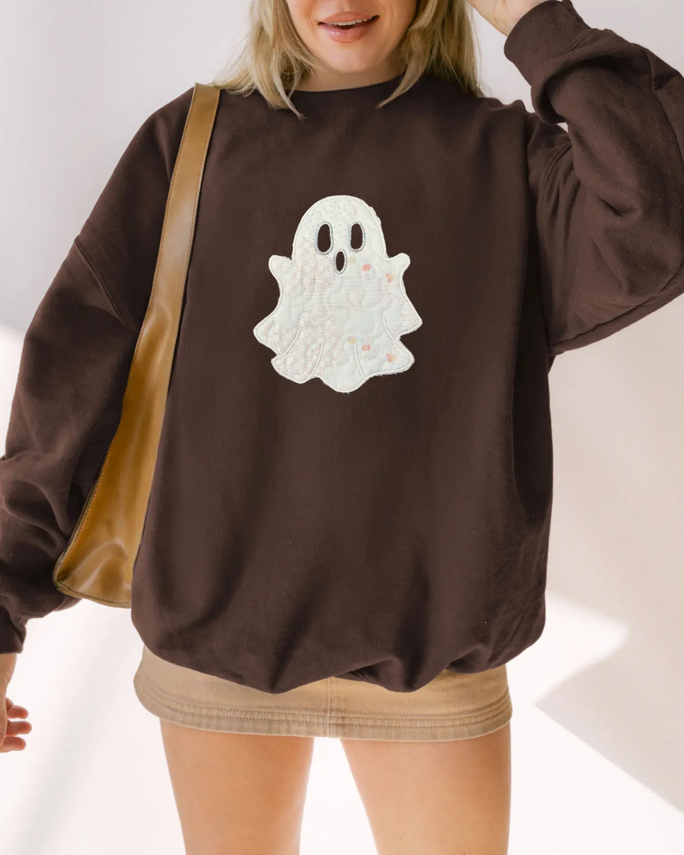 Brown Halloween Ghost Lightweight Sweatshirt – Quilted Patchwork backtoschoolshopping