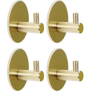4pcs Adhesive Hook, Stainless Steel Towel Coat Robe Heavy Duty Wall Mounted Hook Bulk Shower Hook Set Loofah Hanger Round Stick on Towel Holder Bedroom Bathroom Kitchen Hotel Accessories, Self Adhesive Hooks.