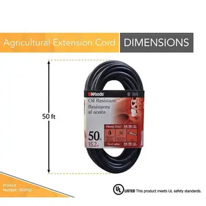 50 ft. 14/3 SJTOW Agricultural Outdoor Medium-Duty Extension Cord in Black