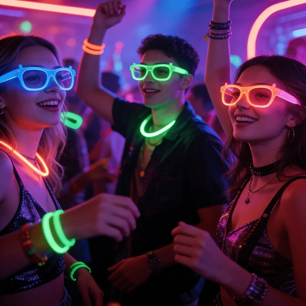 15 Pairs Glow-In-The-Dark Party Glasses, Neon, Lightweight Durable Plastic Frame, Halloween Costume Props, Party Supply