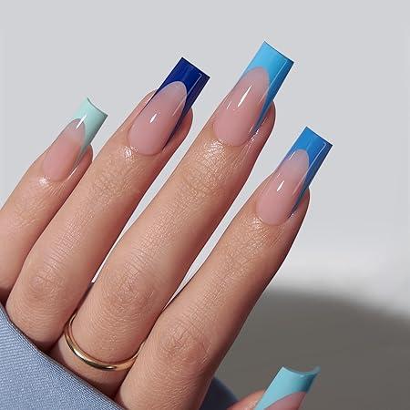 BTArtboxnails XCOATTIPS French Tip Press On Nails - Blue Short Square Fake Nail Tips, 160Pcs Soak Off Soft Gel Acrylic Nail Extension in 16 Sizes BTArtboxnails XCOATTIPS French Tip Press On Nails - Blue Short Square Fake Nail Tips, 160Pcs Soak Off Soft Gel Acrylic Nail Extension in 16 Sizes