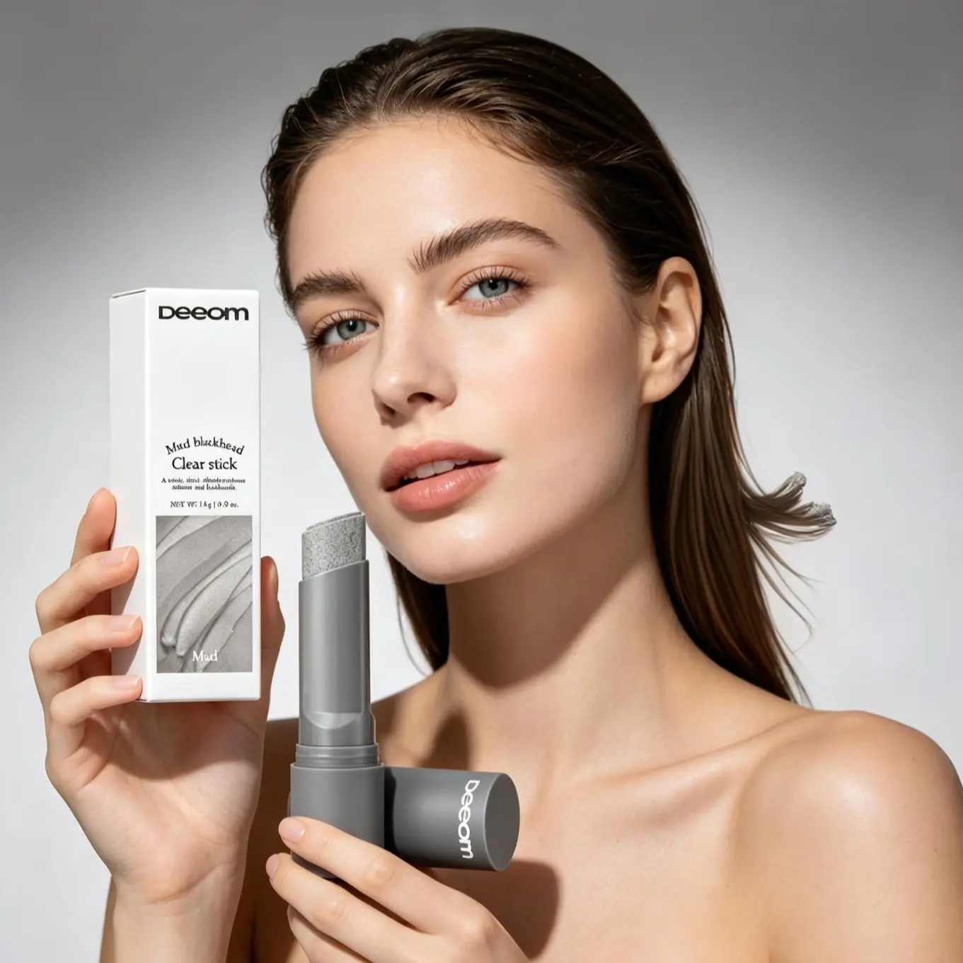 Charcoal Purifying Blackhead Remover Stick by DEEOM: Kaolin clay + walnut shell exfoliation + charcoal absorption for deep pore cleansing, oil control & blackhead reduction. Gentle for all skin types, travel-friendly.