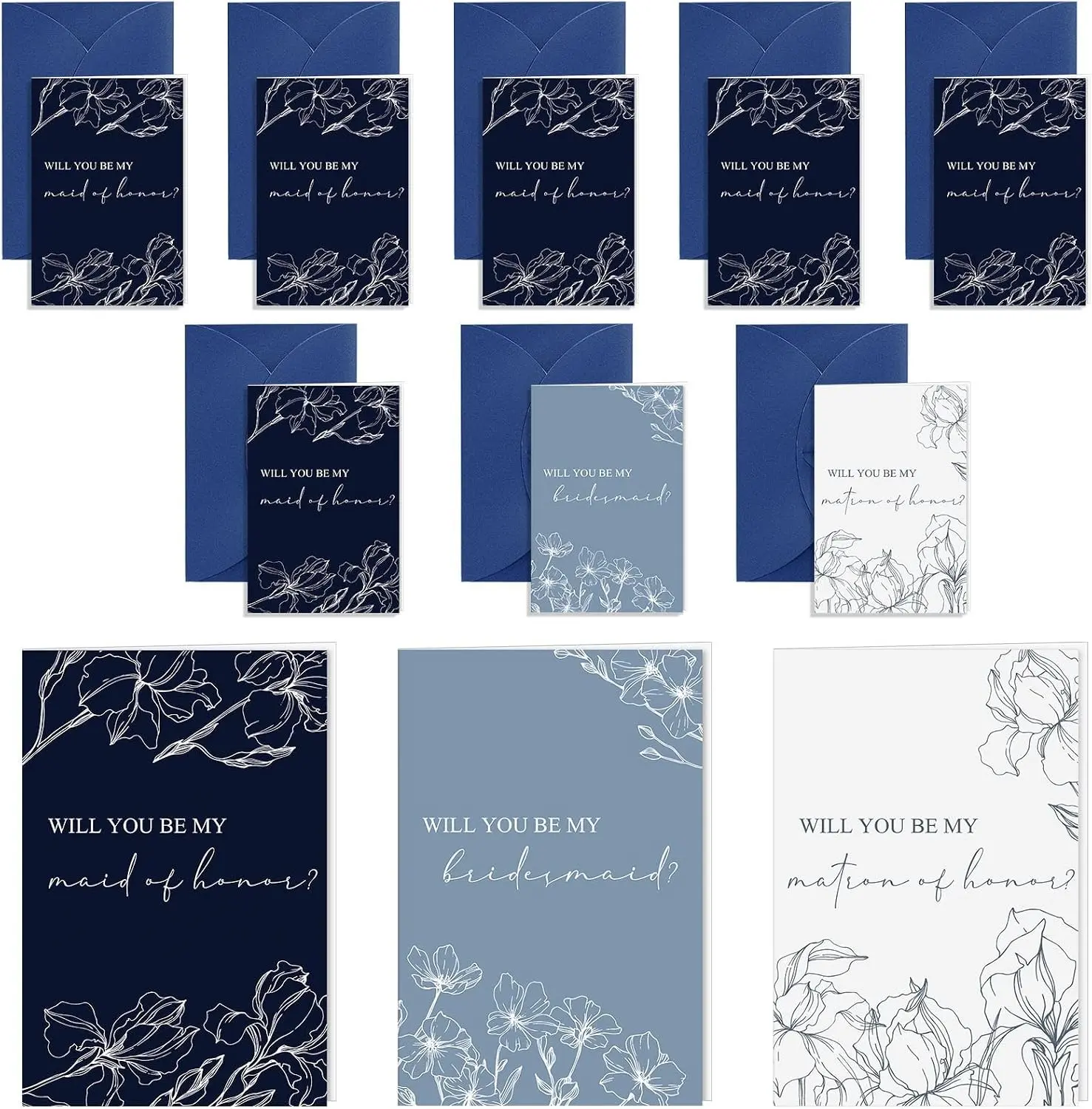 Glenmal 16 Pcs Will You Be My Bridesmaid Cards with Envelopes Bridesmaid Proposal Card Maid of Honor Invited Wedding Bridal Shower Favor (Blue)