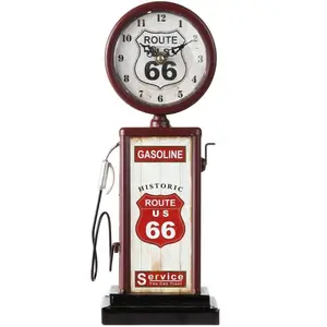 Lily's Home Old Fashioned Route 66 Gas Pump Mantle Clock, Silent-Non-Ticking with Quartz Movement, Makes an Ideal Gift for Antique Sign Collectors, Brown/Red (13 1/2" x 4 3/4")