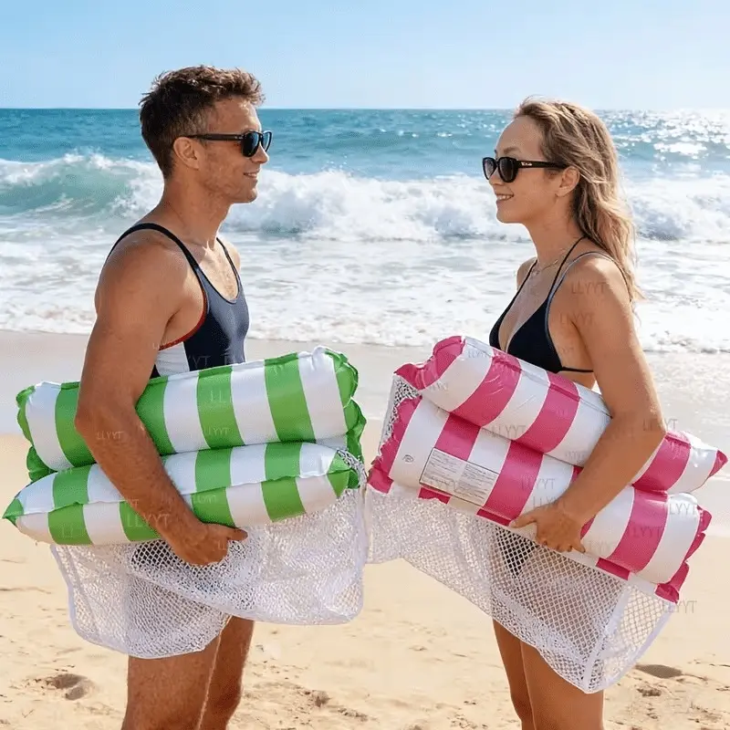 2PCS Adult Inflatable Water Hammock Lounge Chair, Pool Float Chairs - Durable PVC Material, Foldable Striped Inflatable Pool Floating Pad, Suitable for Pool Parties and Summer Gifts, Pool Floaters
