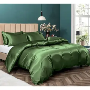 5 Satin Duvet Cover King Size, Silky Like Sage Green Duvet Cover with Closure, 1 Duvet Cover + 4 Pillow Cases (No Comforter)