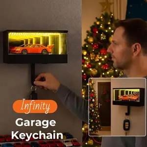 Infinity Garage Keychain, 2025 New Wall Mount Car Garage Key Holder, 3D Illusion Mirror LED Lamp Display Case Key Chain, Easy Installation for Entryway Hallway Office Cars Enthusiast