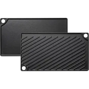 Double-Sided Grill/Frying Pan, 16.7x 9.5inch Pre-Seasoned Cast Iron Frying Pan, Dual Stove Cookware, Rectangular Non-Stick Stove Frying Pan with Handle, Suitable for Oven, Grill, and Campfire Flat Top Plate