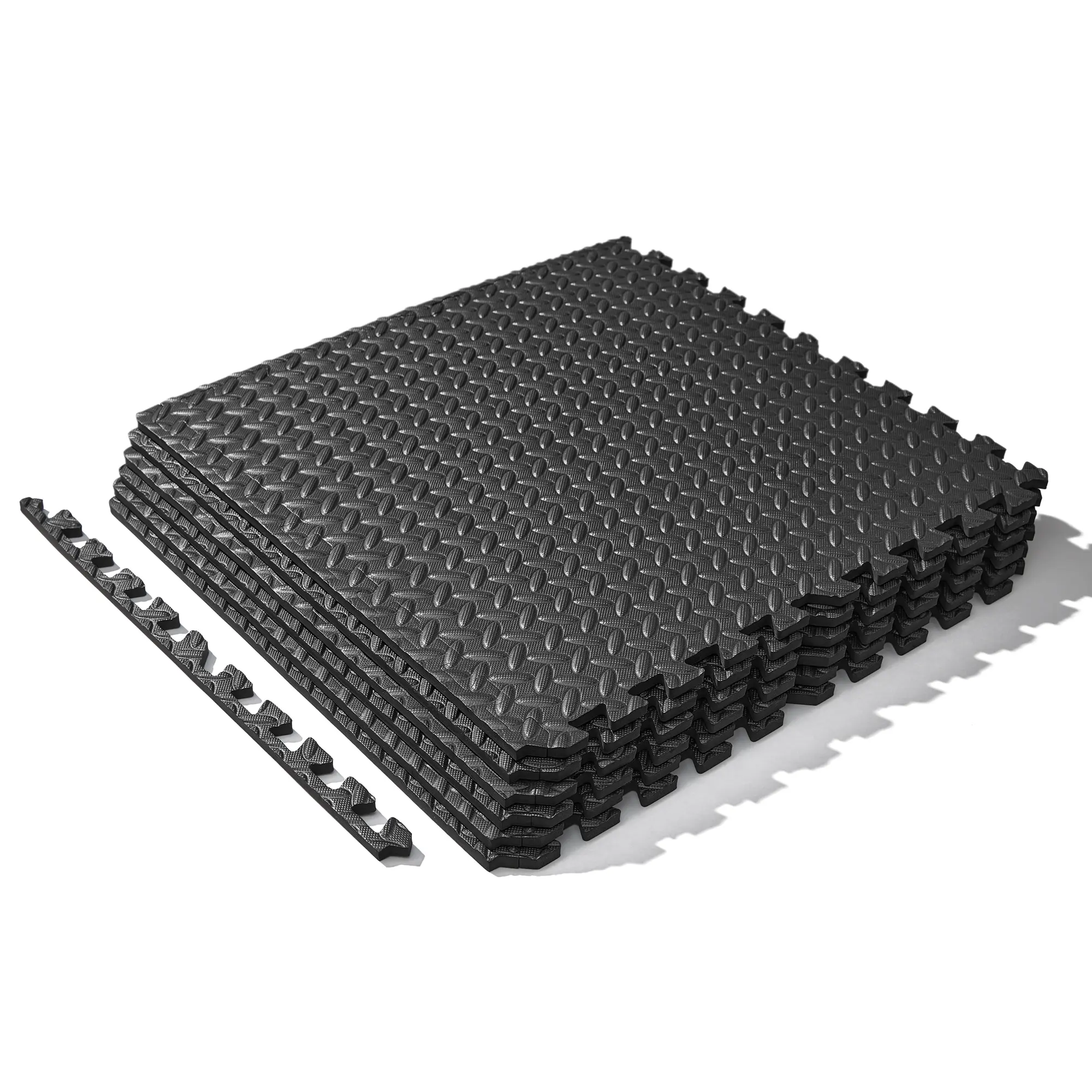 Sunny Health & Fitness Extra-Thick 0.5" Fitness Puzzle Mats, Home Gym Workout Fitness, 6 Pieces with End Boards, Interlocking Foam for Weight-Drop Protection, Textured Non-Slip, Water-Resistant, Garage/MMA/Yoga Use, 24.4" × 24.4" Each