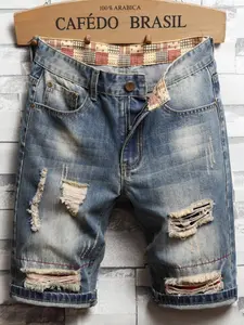 Men's Casual Ripped Denim Shorts, Summer Trendy Distressed Look, Comfortable Daily Wear, Fashionable Hole Design, Perfect for Men, Distressed Jeans Shorts