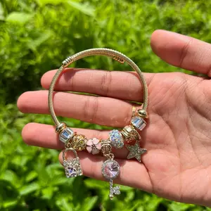 Necessorize Pink Lock & Key Charm Bracelet