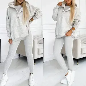 Casual Hooded Sweater Thickened Thread Fitted Vest Pants Three-piece Set