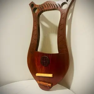 MA Handcrafted Wooden Lyre Harp 10-String Ancient Style Musical Instrument with Engraved Design for Music Lovers