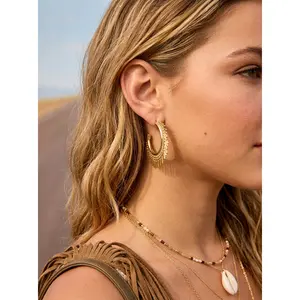 Cider C-SHAPE FRINGED HOOP EARRINGS