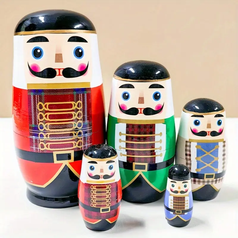 Charming Nutcracker Nesting Dolls Set - Colorful Wooden Figurines for Home Decor, Perfect for Christmas, Halloween, Thanksgiving & Birthday Gifts | Educational Toy for Youngsters