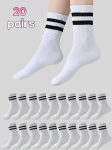 20 Pairs Unisex All-Season Casual Crew Socks, Comfortable Durable Breathable Anti-Odor Mid-Calf Sports Socks for Daily Use