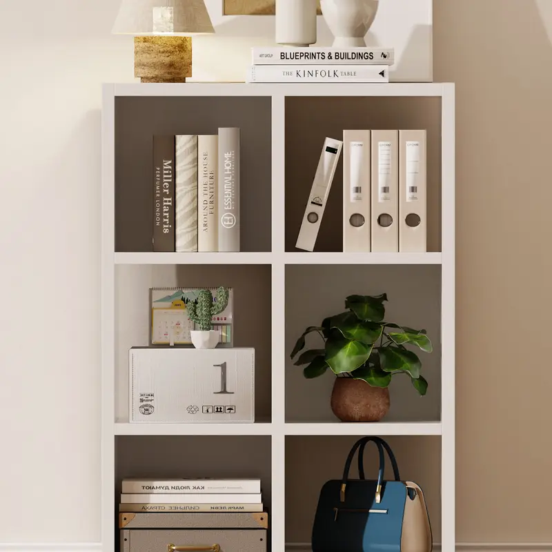 COMHOMA Chic 6-Wooden Cube Wall Mounted Organizer - 11in White Stable Eco-Friendly Shelf with Open Removable Back Panels, 11" Bin Fit, Anti-Tip Safety, for Clothes, Books, Bedroom, Home Office Small Room