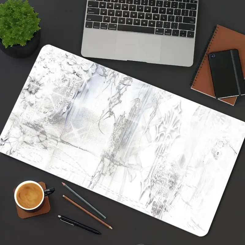 Abstract Art Mouse Pad Large Gaming Mouse Pads Silvery White Mousepad XXL Rubber Stitched Edges Keyboard Pad Computer Accessories For Desk Desk Accessories Office Supplies Large Extended Desk Decor Desktop Accessory For Office