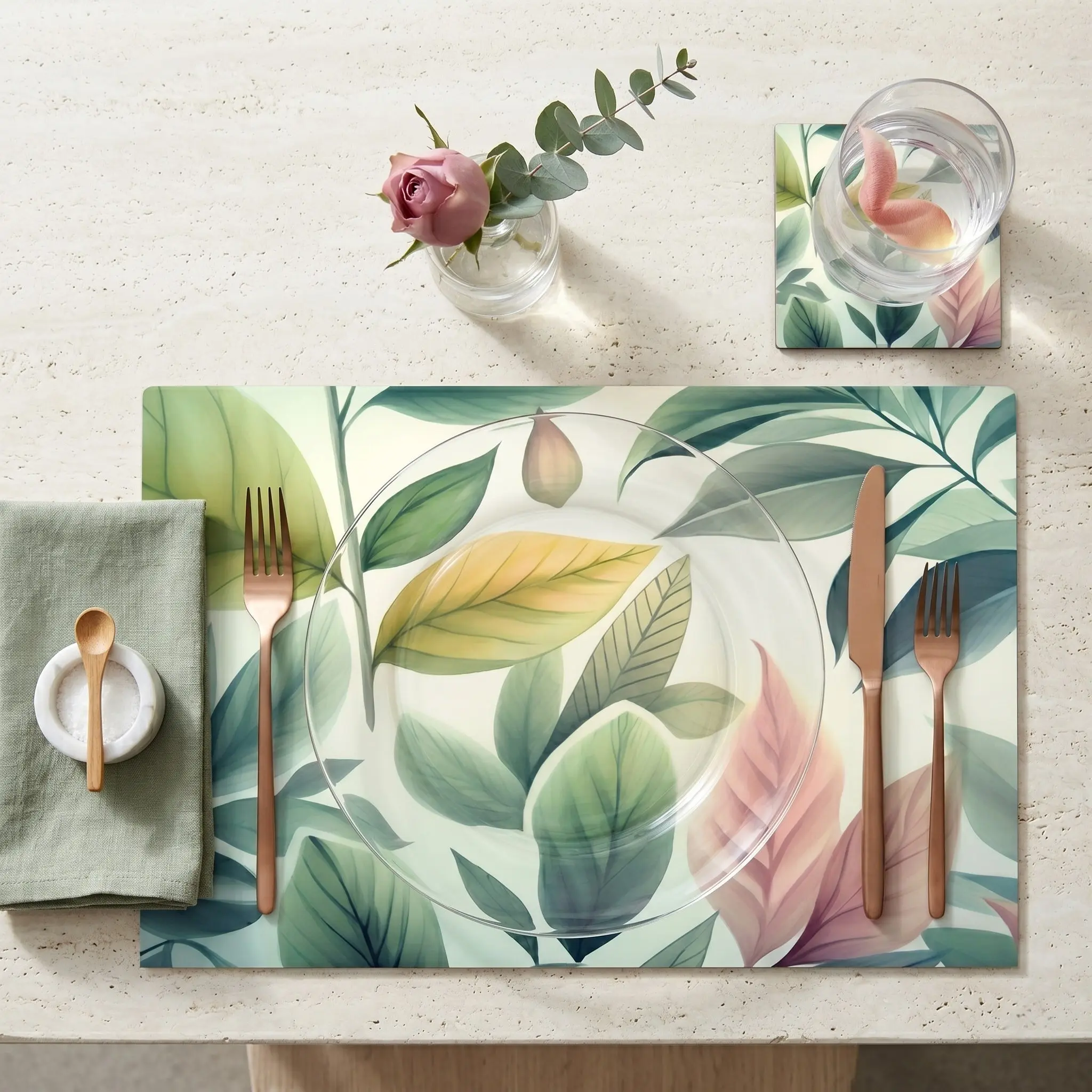 Placemats & Coasters (Set of 12) | Pastel Foliage