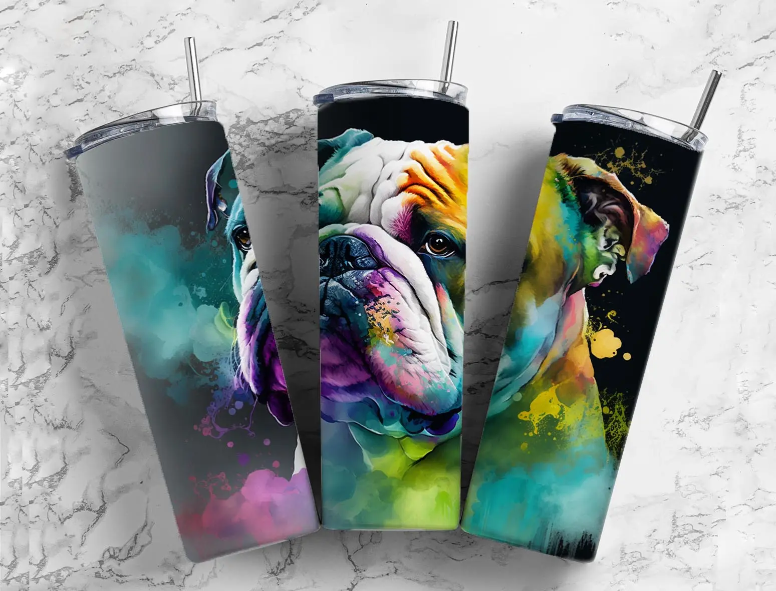 Bulldog 20oz Tumbler - Skinny Vacuum Insulated Drinkware with Lid and Straw for All-Day Hot or Cold Beverages