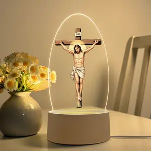 Jesus Cross Night Light LED Warm, USB Powered Religious Table Lamp, Elegant Christian Home Office Decor Ornaments, Easter & Good Friday Decoration
