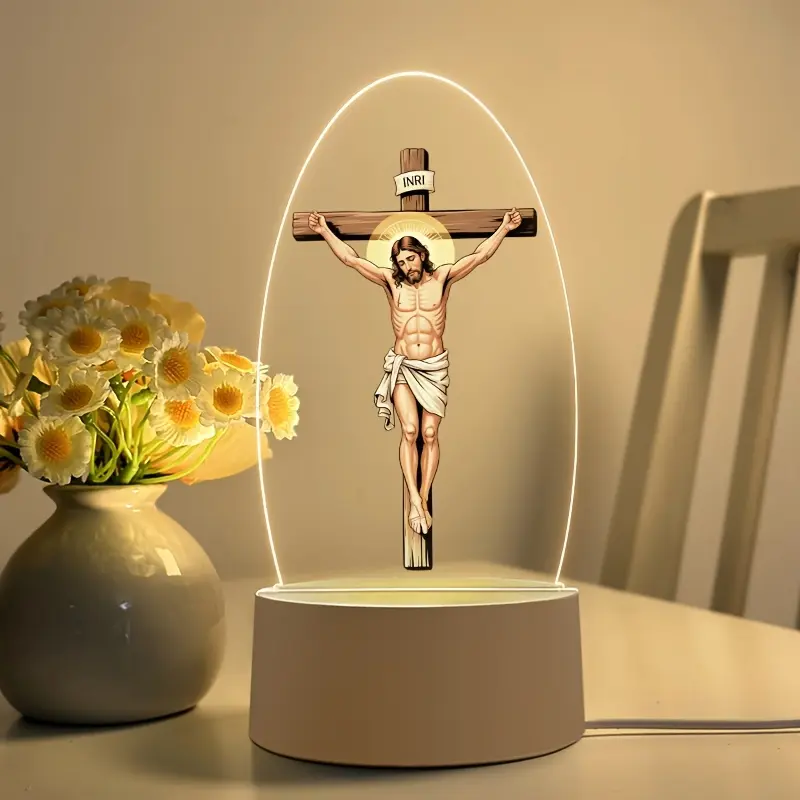 Jesus Cross Night Light LED Warm, USB Powered Religious Table Lamp, Elegant Christian Home Office Decor Ornaments, religious decorations, Easter & Good Friday Decoration