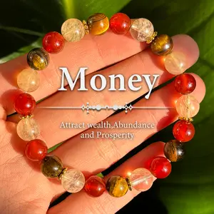 Natural Stone Vintage Bracelet Tiger Eye Red Agate Beaded Stretch Unisex Jewelry for Personal Strength Wellness Wealth and Good Fortune