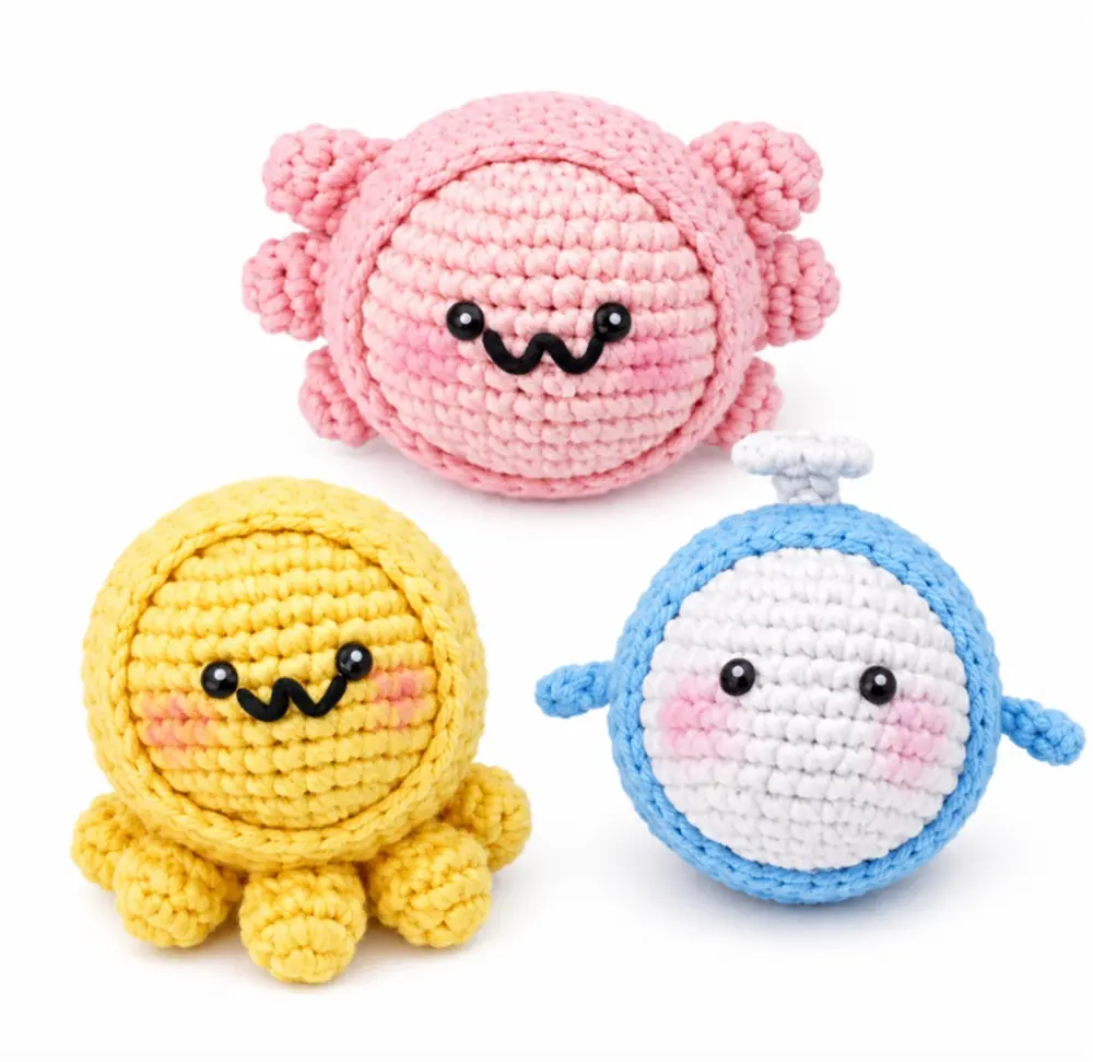 TIKA Beginner Crochet Kit Octopus, Crab and Fish with Step-by-Step Video Tutorials, DIY Amigurumi Animal Crochet Set