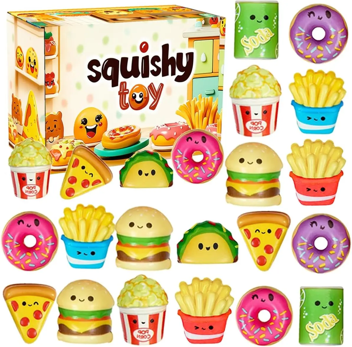 Food Squishy Toys 24 Pack – Slow Rising Soft Squishies for Kids, Stress Relief Fidget Toys, Mini Food Squishy Set, Party Favors, Goodie Bag Fillers, Classroom Prizes, Treasure Box Toys, Christmas Stocking Stuffers