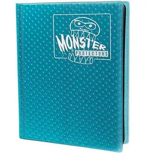 Monster 4-Pocket Trading Card Album - 20 Side-Loading Theft-Deterrent Padded Pages - Holds 160 Yu-Gi-Oh, MTG, Pokémon & Sports Cards - Holofoil Aqua Blue.