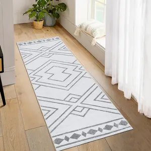 【GARVEE】Runner Rug 2x6 Modern Geometric Area Rug Washable Rug Indoor Floor Carpet Low Pile Hallway Rug for Kitchen Bedroom Bathroom, Grey/Beige