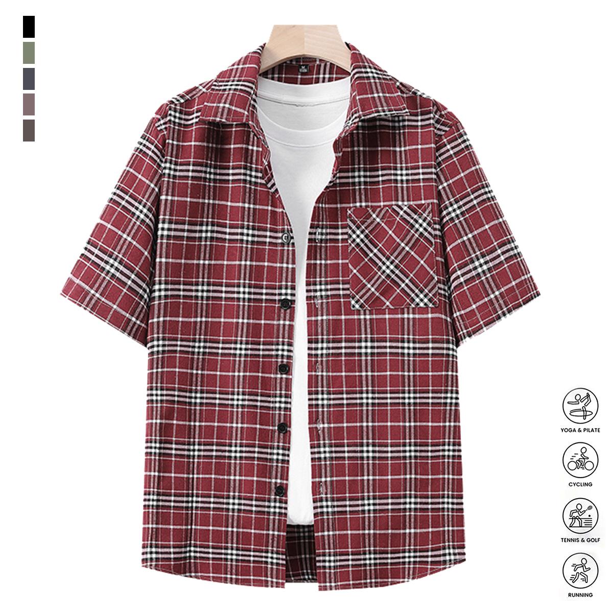 4PCS Men's Striped Casual Short Sleeve Beach Outdoor Shirt