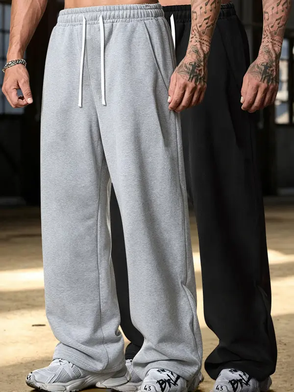 summervibes2-pack men’s casual loungewear pants — trendy athletic long pants with drawstring, suitable for spring, summer, autumn, and all seasons; street-casual style, comfortable and breathable, ideal for workouts, jogging, and commuting.