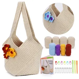 Crochet Kit for Beginners, 1 Set Tote Bag Kit for Adults with Crochet Yarns and Tools, Crochet Starter Kit DIY Craft Supplies, Crochet Items