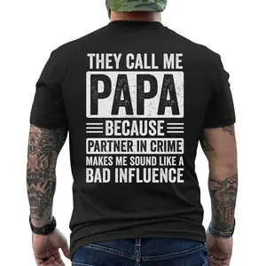 Funny Grandpa Papa Partner in Crime Dad T-Shirt, Short Sleeve Printed Graphic Shirt, Daily Casual Cotton Menswear