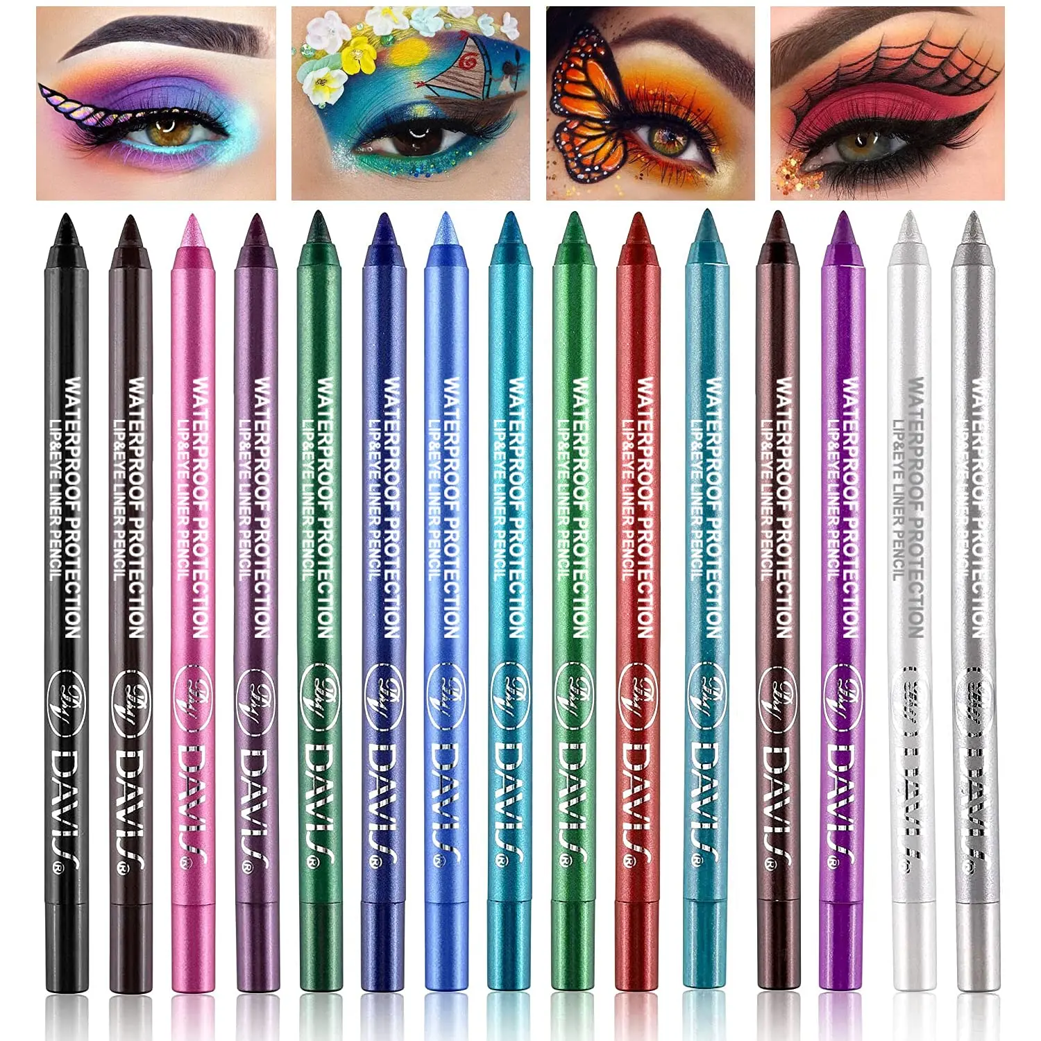 LemonSac 15PCS Colorful Eyeliner Pen Set, Eye Shadow Pencil, Pearl & Matte Metallic Glitter Eyeliner for Women, Eye & Lip Liner, Professional Eye Makeup Set Clipless Stickers