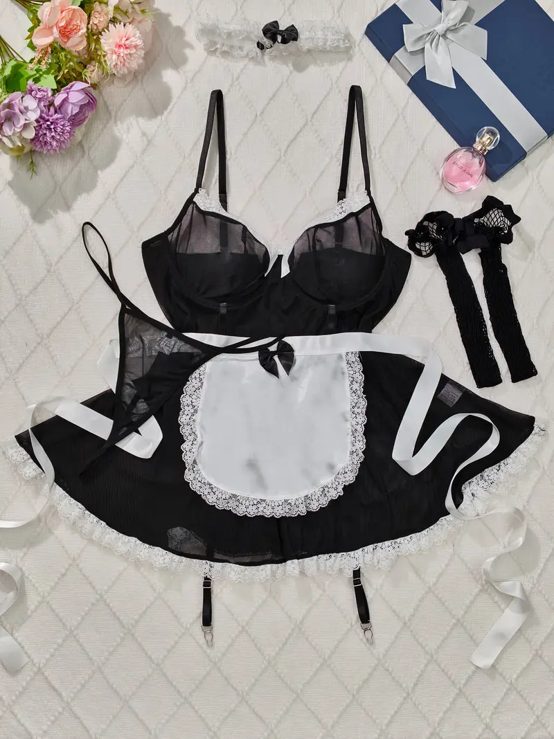 Sexy Lingerie Set 2 Piece Quarter Cup Bra Open Crotch Panties Adjustable  Straps Elegant Lace Mature Alluring Adult Underwear Women Underwear Sets