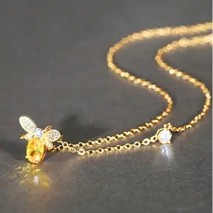 14K Gold Plated Fashion Cute Little Bee Pendant Necklace for Women Summer Jewelry Birthday Anniversary Gift, Anniversary Accessory to Brighten Your Style