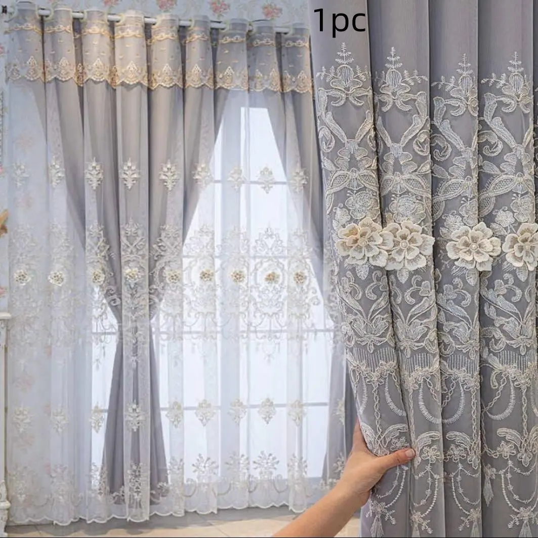 1pc Luxury European Embroidered Blackout Curtains, UV Protection, Light Blocking, Bedroom Living Room Decor, Korean Style Drapes, Home Decoration Curtain, Home Decorative Curtain